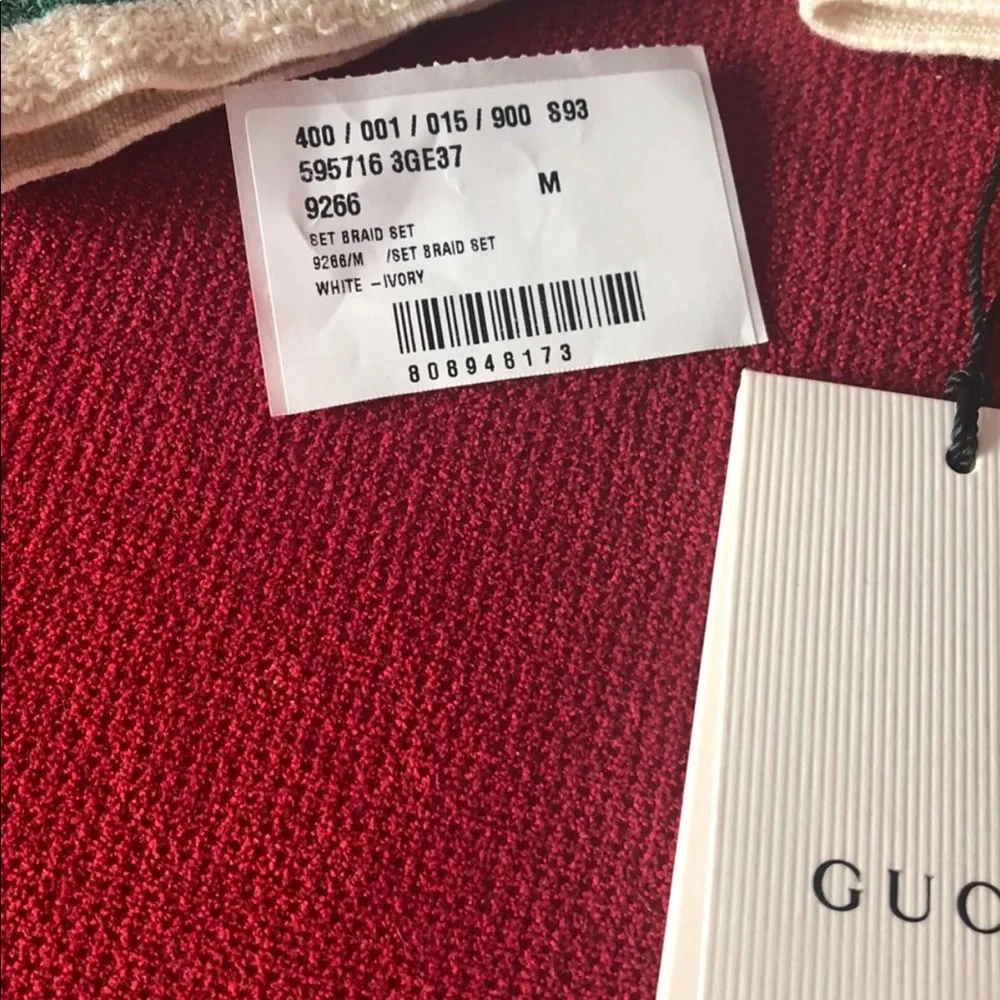 Gucci Cream Knit Headband with Red and Green Stripe